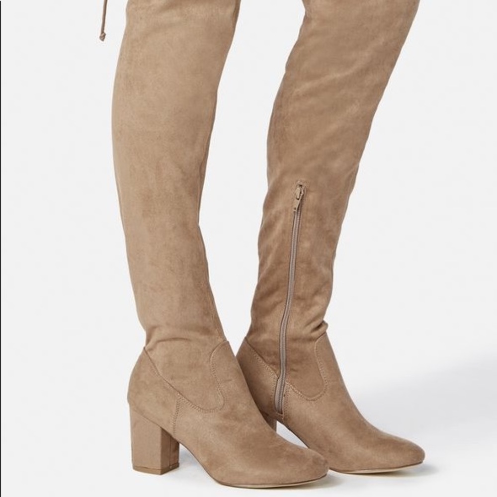 Taupe Faux Suede Heeled Over the Knee Boots